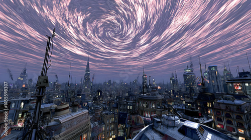 sky filled with floating shards, eyes, and morphing patterns