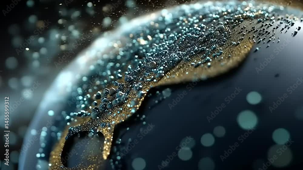Abstract globe with shimmering particles at night