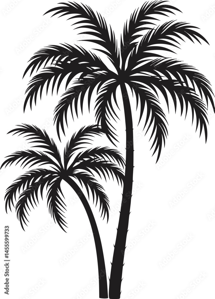 Fototapeta premium black and white silhouette of three palm trees