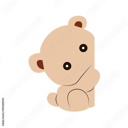 Cute Beige Bear Hiding Corner Illustration