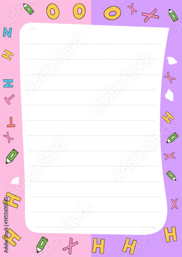 Light yellow page decorated with colorful doodle motifs