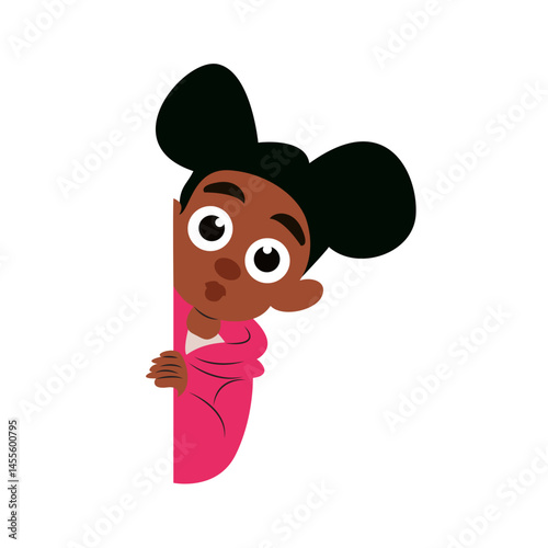 Black Girl Peeking Pink Corner Illustration