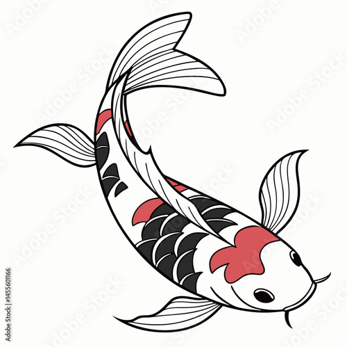Detailed Koi Fish Drawing with Orange Accents