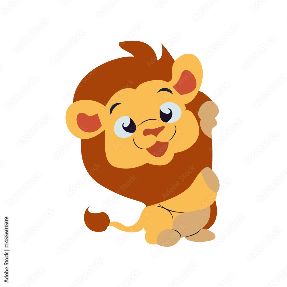 Cute Cartoon Lion Cub Waving Paw Cute Cartoon Lion Cub Waving Paw