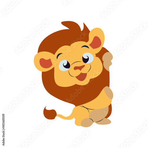 Cute Cartoon Lion Cub Waving Paw