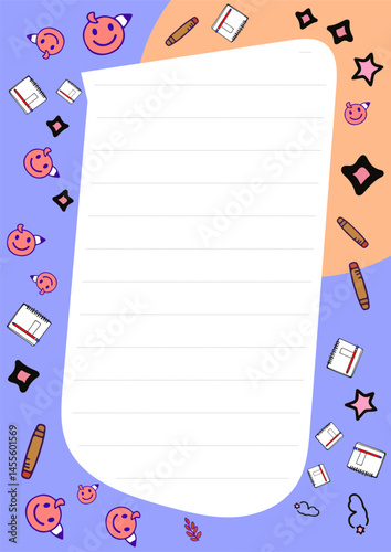 Soft peach background decorated with fun doodles and motifs