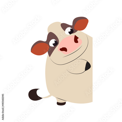 Cute Cartoon Cow Peeking Corner