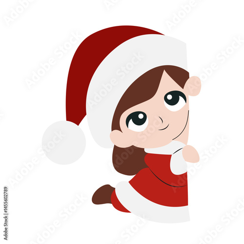 Cute Christmas Girl Peeking Corner