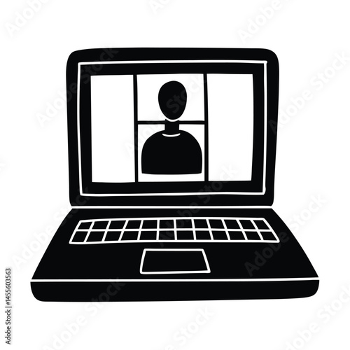 laptop video conference screen vector art silhouette