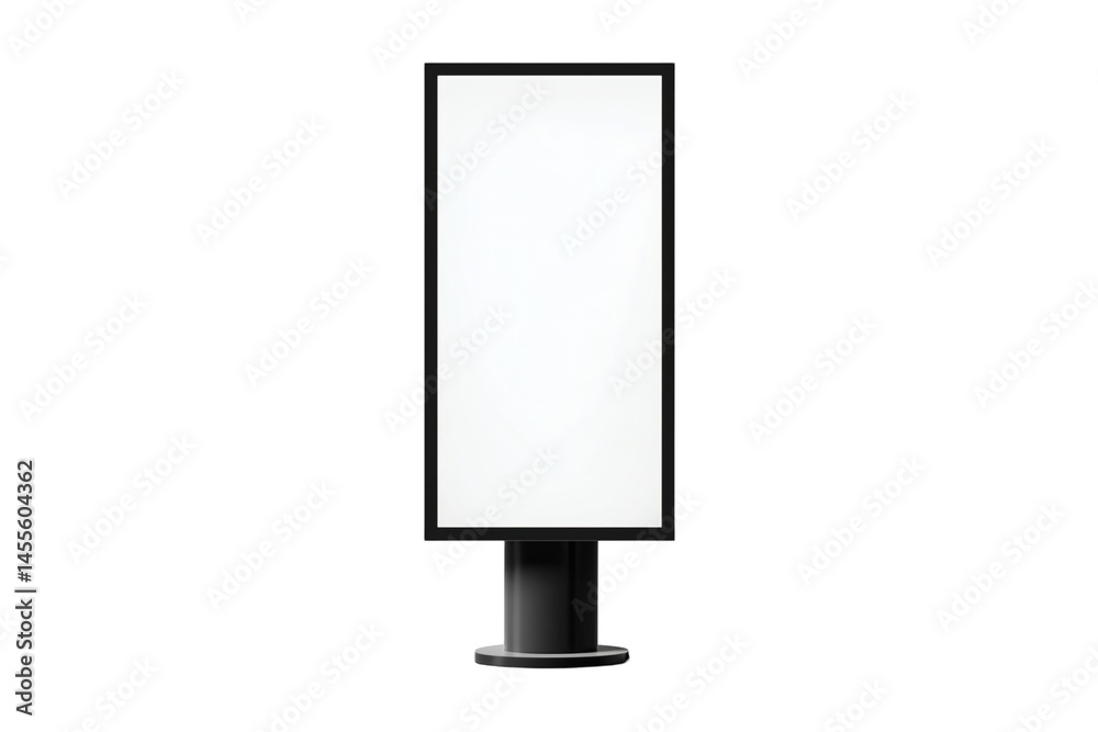 Mockup of a blank vertical digital screen with black frame on stand on transparent background Mockup of a blank vertical digital screen with black frame on stand on transparent background