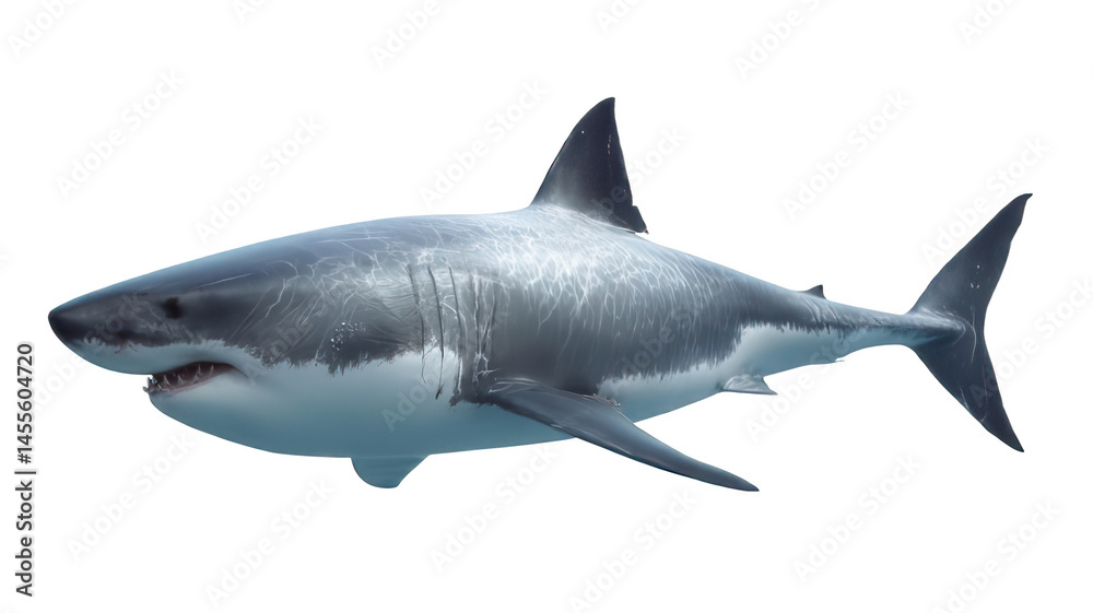 Fototapeta premium Great White Shark Realistic Illustration on White Transparent Background