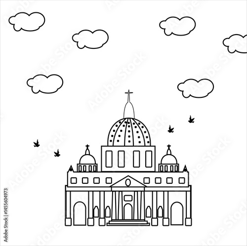 Vector line art of the Papal Basilica of St. Peter in Vatican City.