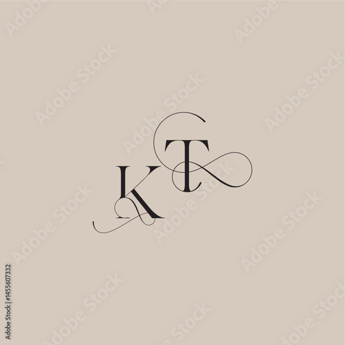 beautiful initial wedding serif monogram logo letter line and bold mix concept KT