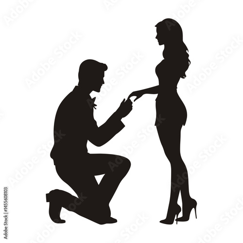 Romantic Couple Silhouette Man Proposing Marriage Engagement Love