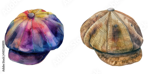 cute flat cap watercolor vector illustration