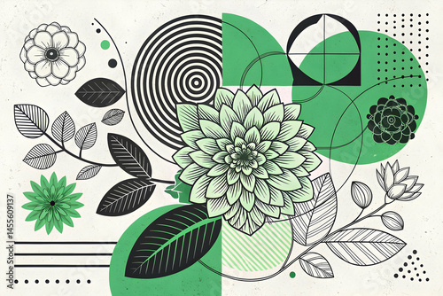 Abstract floral pattern with seamless vector illustration of spring leaves and flower decoration