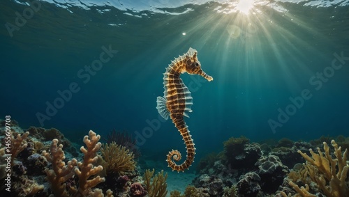 A seahorse glides elegantly through the Atlantic waters.

