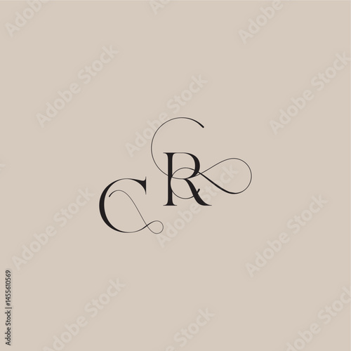 wedding serif monogram logo line and bold mix concept CR beautiful initial letter