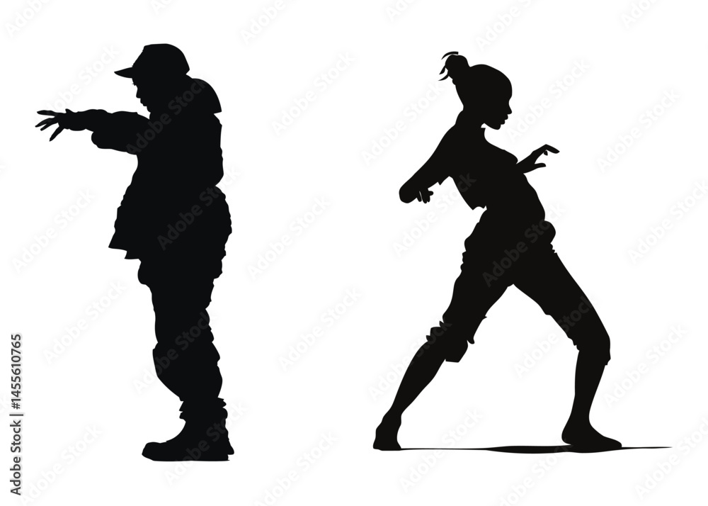 Obraz premium Dynamic Dance Silhouettes Man Woman Hip Hop Poses