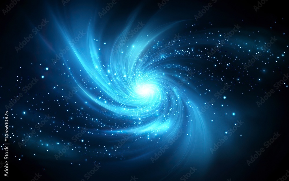 Fototapeta premium Abstract blue glowing digital background with futuristic particles and vortex, cyberpunk concept design. Glowing dots in the center of a spiral tunnel, data flow visualization. Vector illustration for