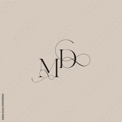 wedding serif monogram logo line and bold mix concept MD beautiful initial letter