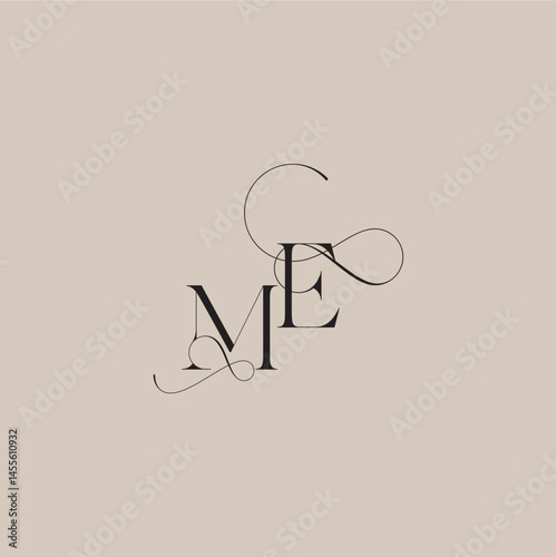 wedding serif monogram logo line and bold mix concept ME beautiful initial letter