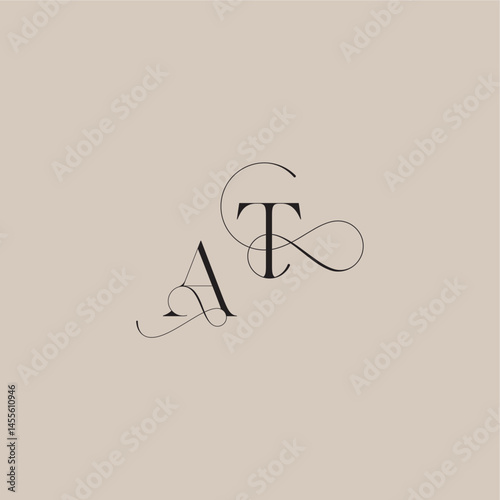 wedding serif monogram logo line and bold mix concept AT beautiful initial letter