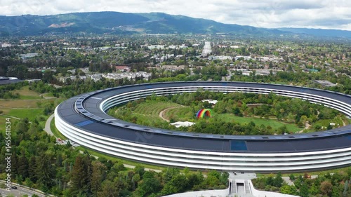 Aerial drone shot view of Cupertino San Jose Bay Area residential suburb town 31