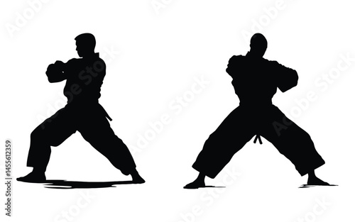 Martial Arts Silhouettes Two Karate Fighters in Action Poses