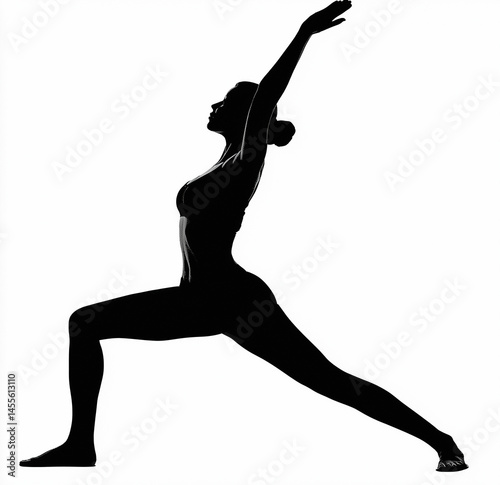 Silhouettes of a woman performing various yoga poses on a white background. Concepts include meditation, fitness, flexibility, mindfulness, wellness, balance, and healthy lifestyle.

