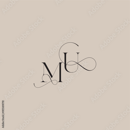wedding serif monogram logo line and bold mix concept MU beautiful initial letter