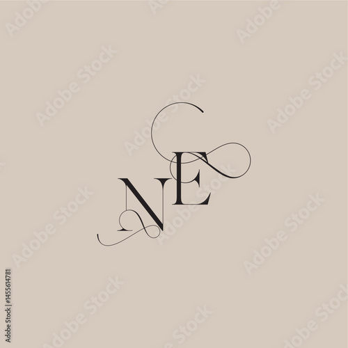 wedding serif monogram logo line and bold mix concept NE beautiful initial letter