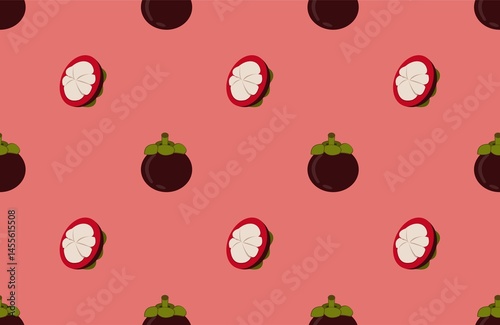peach color background with mangosteen seamless pattern. mangosteen geometric pattern.