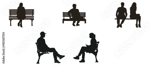 Silhouettes of People Sitting on Park Benches