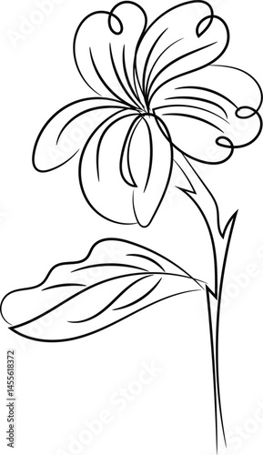 Elegant Line Art Drawing of a Single Flower with Leaf