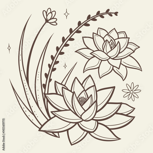 Hand-drawn succulent plants arranged in a circular pattern with subtle details