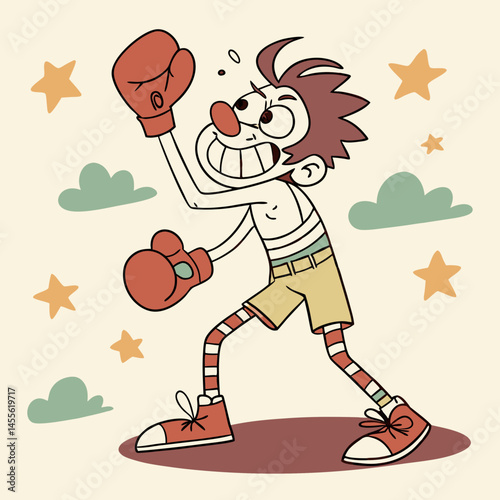 Goofy Boxer with Crooked Smile Ready for a Cartoon Fight