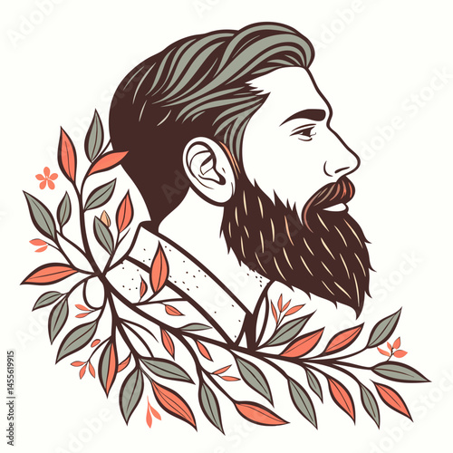 Creative beard design combining nature elements and beard culture