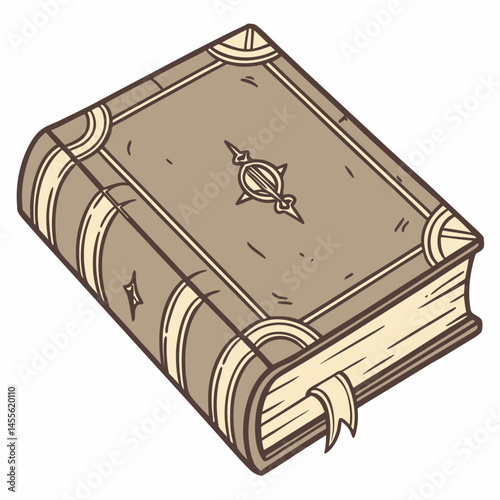 Vintage book icon with worn leather cover and golden embossed details