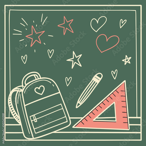 Classic Chalkboard with Hand-Drawn Doodles and School Elements