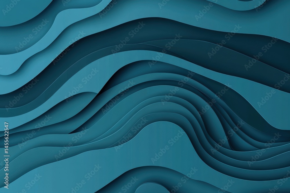 Fototapeta premium Abstract teal paper cut background with 3D effect and wavy shapes for graphic design use