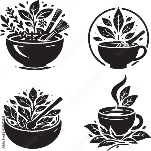 Herbal Tea and Natural Remedies – Elegant Black and White Botanical Illustration