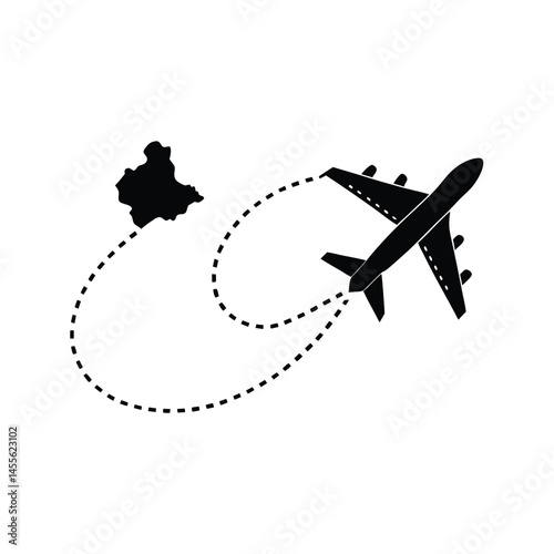 map airplane flying route line vector art silhouette