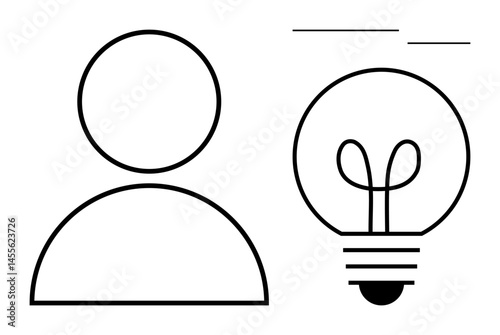 Minimalist person outline paired with a light bulb, symbolizing innovation, creativity, and human thought. Ideal for brainstorming, problem-solving, inspiration, leadership, imagination technology