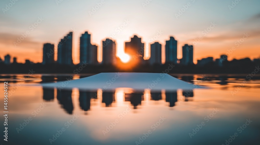 Fototapeta premium Sunset Cityscape Reflection on Calm Water