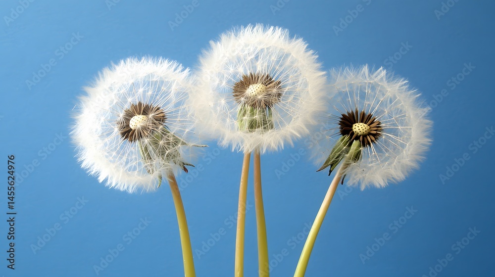Three dandelion seeds against a vibrant backdrop. Three dandelion seeds against a vibrant backdrop.