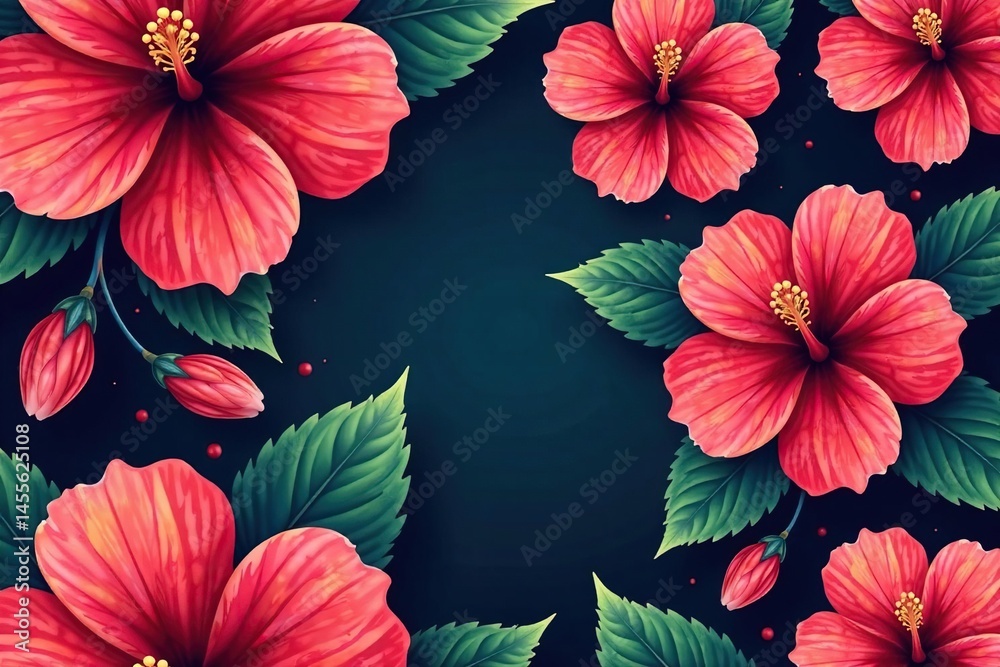 Fototapeta premium Bold hibiscus repeat, stylized blooms in saturated hues , bold, style, geometric