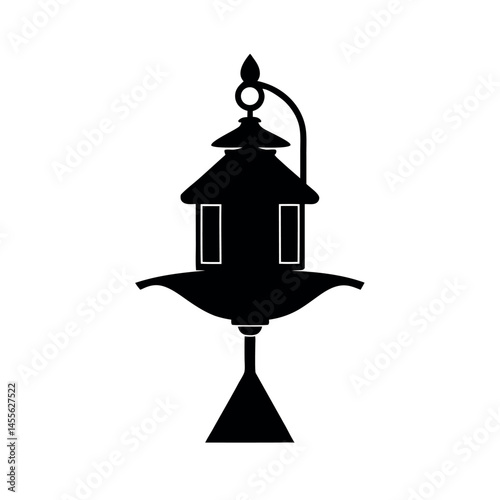 Earthen Lamp Black Vector Silhouette