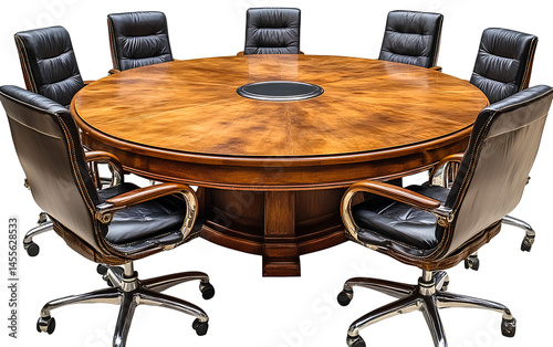 A conference table with chairs around it, transparent background, in PNG