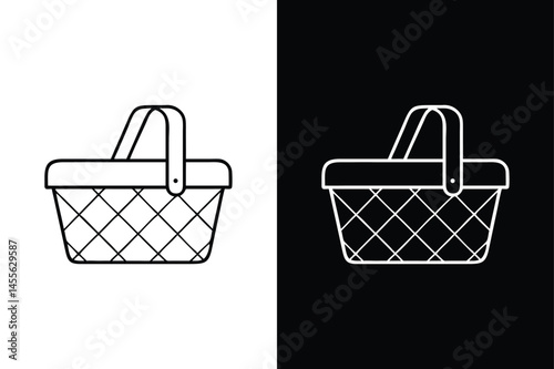 Picnic Basket Icon Design. Black and White Vector Style